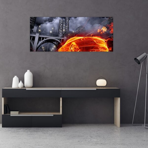 Slika automobila u plamenu (120x50 cm)