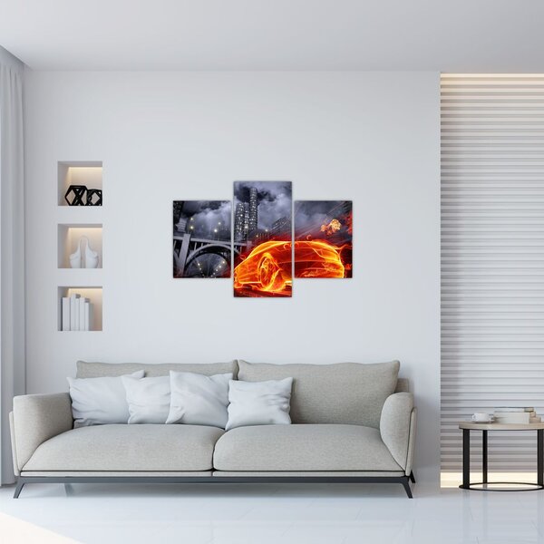Slika automobila u plamenu (90x60 cm)
