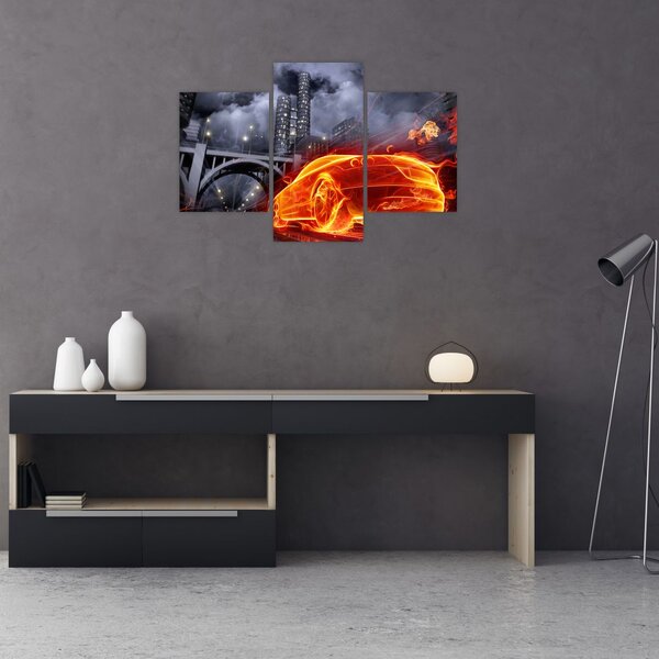 Slika automobila u plamenu (90x60 cm)