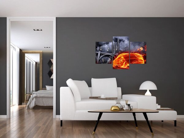 Slika automobila u plamenu (90x60 cm)