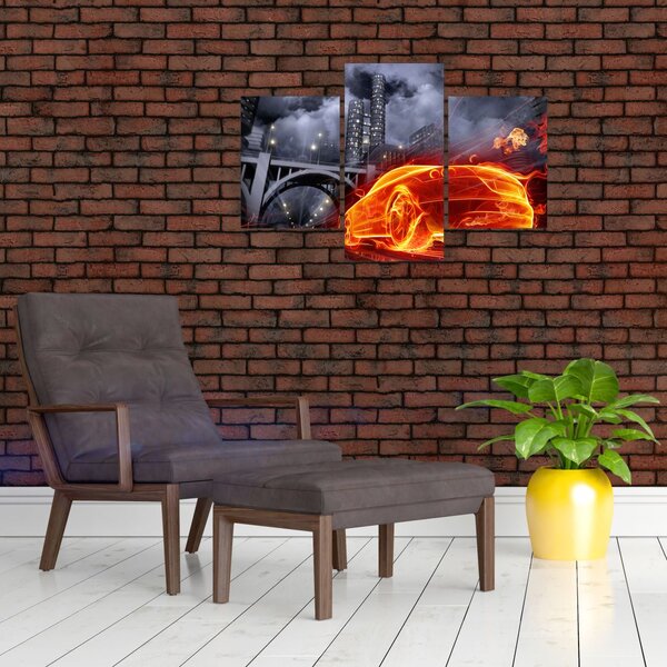 Slika automobila u plamenu (90x60 cm)