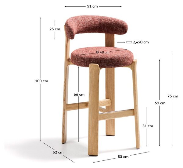 Barska stolica od čvrste jeseni boja terakote/u svijetloj prirodnoj boji (visine sjedala 75 cm) Granite – Kave Home