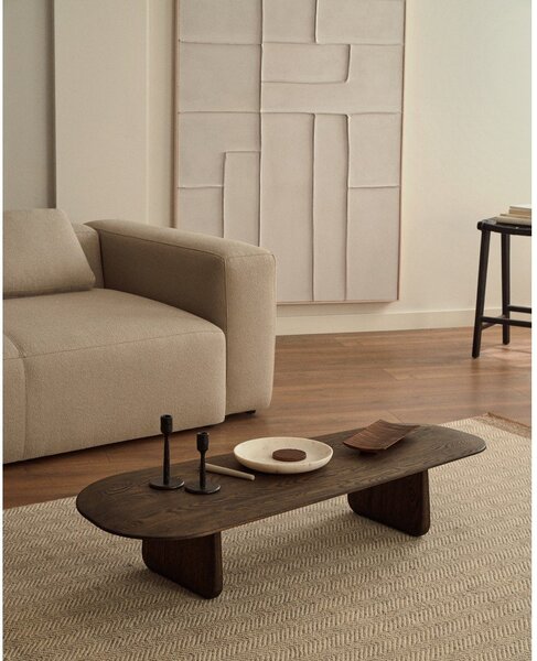 Tamno smeđi stolić za kavu od punog hrasta 64x146 cm Pirita – Kave Home