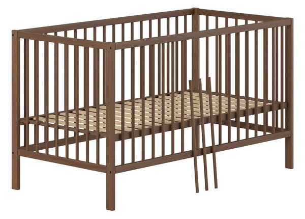 Smeđi dječji krevet od masivne bukve s uklonjivom stranicom/s podesivom visinom 70x140 cm Dino – Vipack