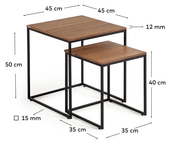 Pomoćni stolići u setu 2 kom s pločom stola u dekoru oraha 45x45 cm Yoana – Kave Home
