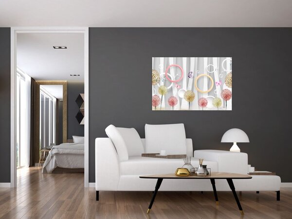 Apstraktna slika s maslačcima (90x60 cm)