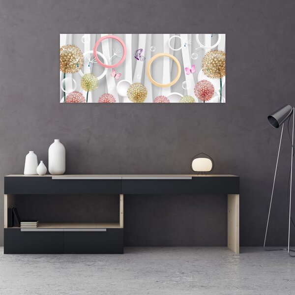 Apstraktna slika s maslačcima (120x50 cm)