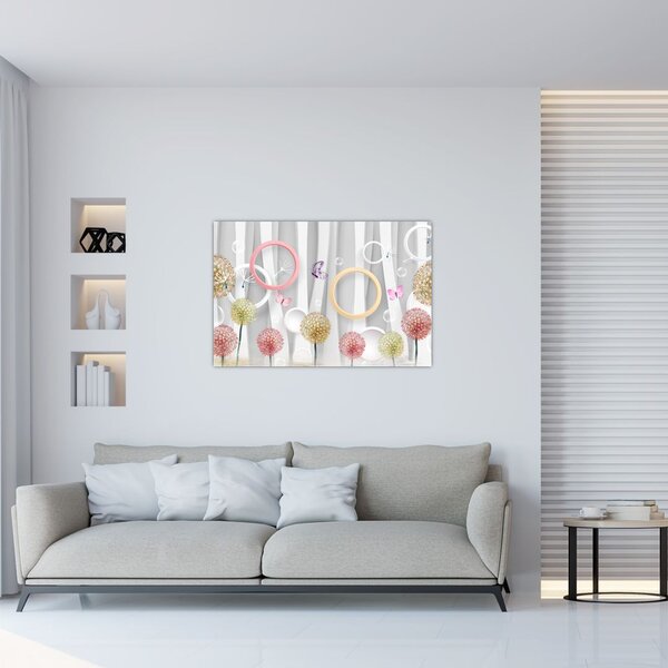Apstraktna slika s maslačcima (90x60 cm)