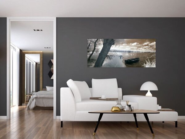Slika čamca na jezeru (120x50 cm)