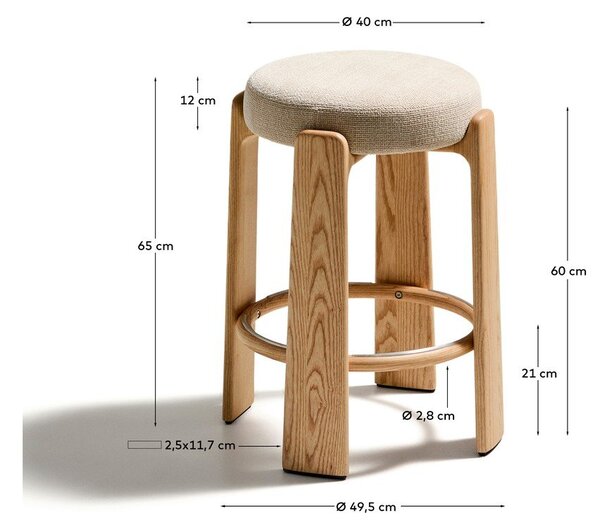 Bež/u svijetloj prirodnoj boji barska stolica od čvrste jeseni (visine sjedala 65 cm) Granite – Kave Home