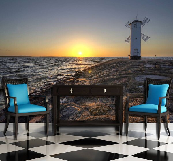 Foto tapeta - Vjetrenjača, more i sunce (152,5x104 cm)