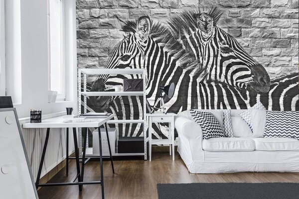 Foto tapeta - Zebre naslikane na zidu od opeke (152,5x104 cm)