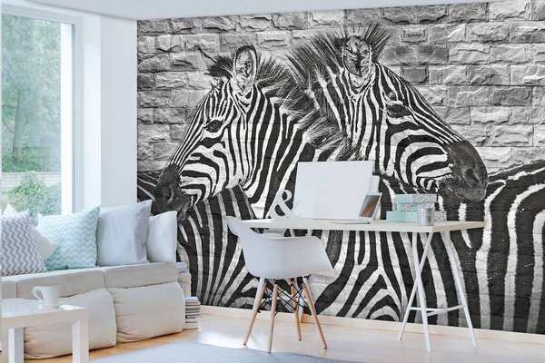 Foto tapeta - Zebre naslikane na zidu od opeke (152,5x104 cm)