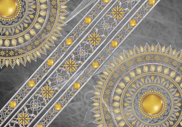 Foto tapeta - Mandala u srebru - dijagonalno (152,5x104 cm)