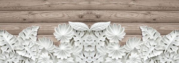 Foto tapeta - Alabaster bijeli cvjetovi na drvenim daskama (152,5x104 cm)
