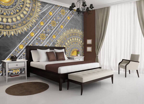 Foto tapeta - Mandala u srebru - dijagonalno (152,5x104 cm)