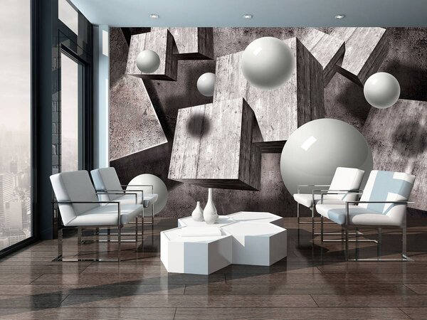 Foto tapeta - 3D sivi geometrijski oblici (152,5x104 cm)