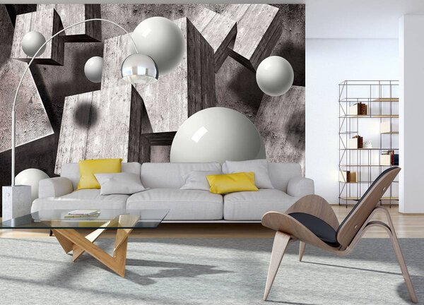 Foto tapeta - 3D sivi geometrijski oblici (152,5x104 cm)