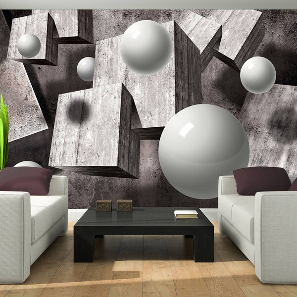 Foto tapeta - 3D sivi geometrijski oblici (152,5x104 cm)