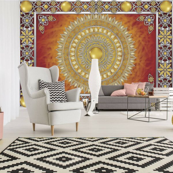 Foto tapeta - Zlatna i crvena Mandala (152,5x104 cm)