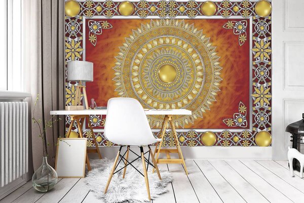 Foto tapeta - Zlatna i crvena Mandala (152,5x104 cm)
