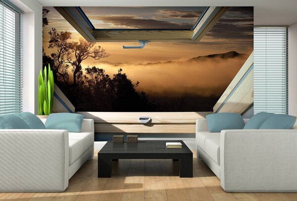 Foto tapeta - Šuma u maglovitom pogledu na prozoru (152,5x104 cm)