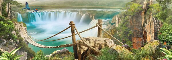 Foto tapeta - Most od konopa preko slapa (152,5x104 cm)