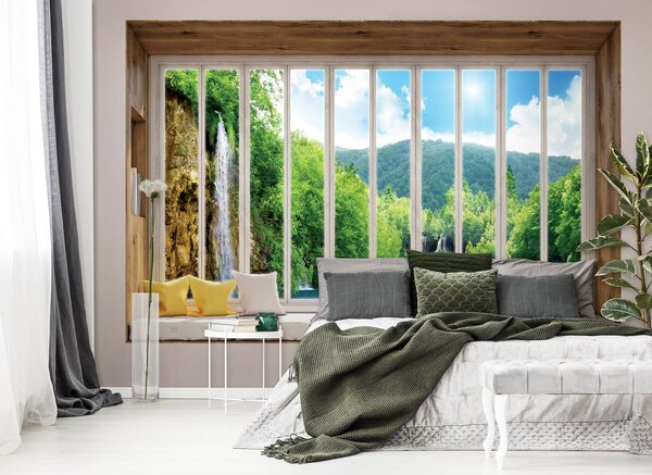Foto tapeta - Pogled na slap - prozor (152,5x104 cm)