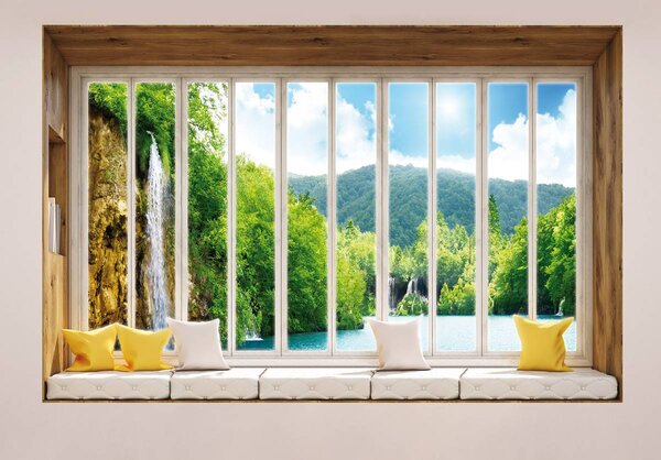 Foto tapeta - Pogled na slap - prozor (152,5x104 cm)