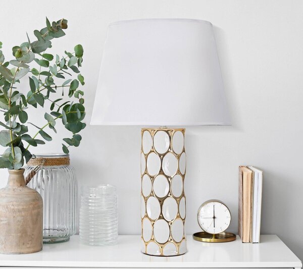 Bijela/u zlatnoj boji stolna lampa keramička s tekstilnim sjenilom (visina 56 cm) Glam Carv – Mauro Ferretti