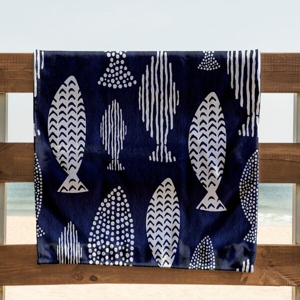 Tamnoplavi ručnik za plažu 90x180 cm Fish - DecoKing