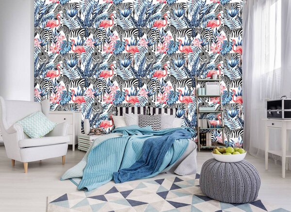 Foto tapeta - Mozaik - zebra i flamingo (152,5x104 cm)