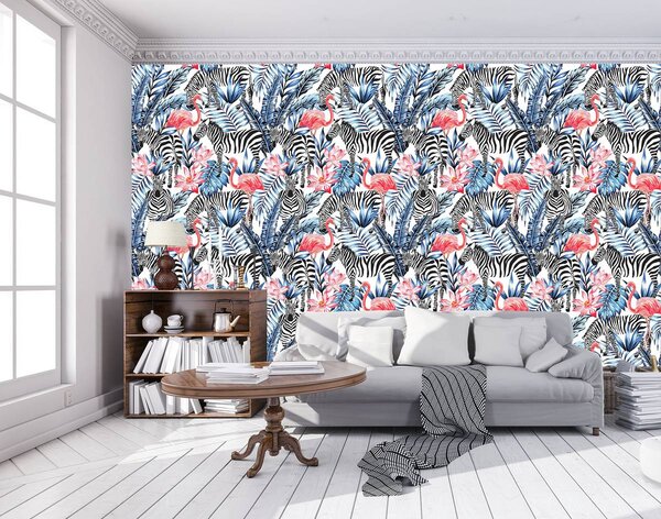 Foto tapeta - Mozaik - zebra i flamingo (152,5x104 cm)