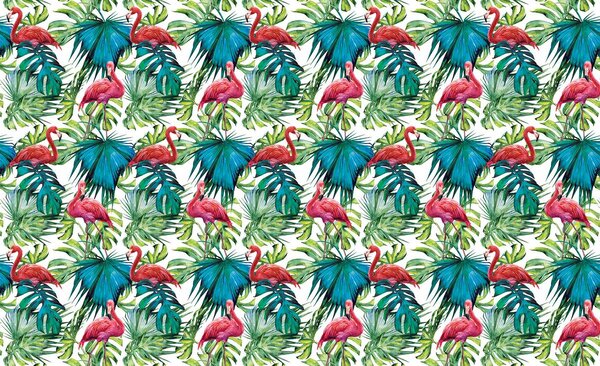 Foto tapeta - Flamingosi i lišće (152,5x104 cm)