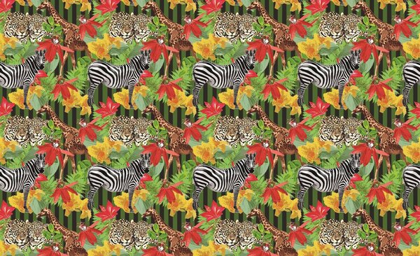 Foto tapeta - Leopard, zebra i žirafa u džungli (152,5x104 cm)