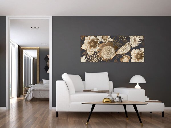 Slika zlatih rož na temnem ozadju (120x50 cm)
