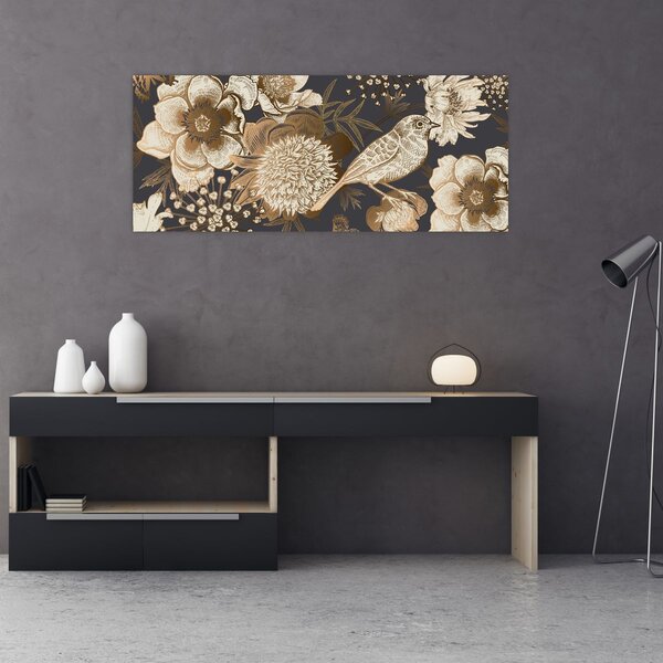Slika zlatih rož na temnem ozadju (120x50 cm)