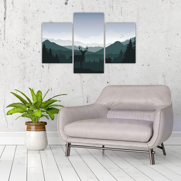 Slika - Jelen z volkom v skalah (90x60 cm)