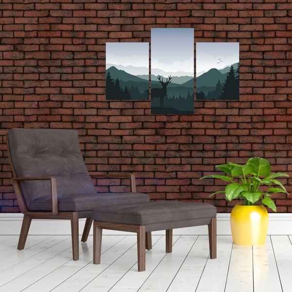 Slika - Jelen z volkom v skalah (90x60 cm)