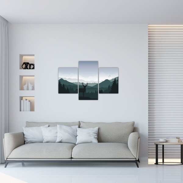 Slika - Jelen z volkom v skalah (90x60 cm)
