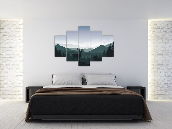 Slika - Jelen z volkom v skalah (150x105 cm)