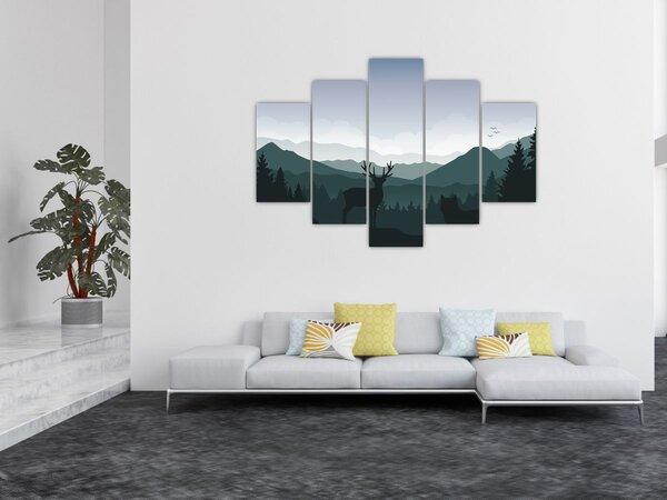 Slika - Jelen z volkom v skalah (150x105 cm)
