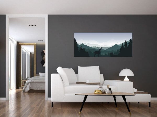 Slika - Jelen z volkom v skalah (120x50 cm)
