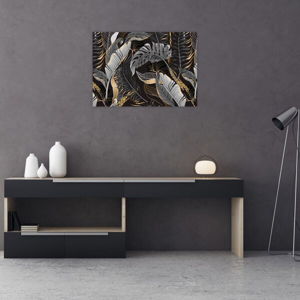 Slika - Tropski listi v črni in zlati barvi (70x50 cm)