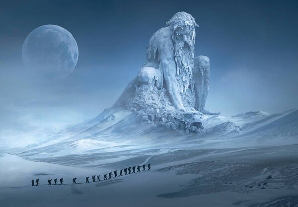 Foto tapeta - Titan se bori protiv zmaja na mjesečini (152,5x104 cm)