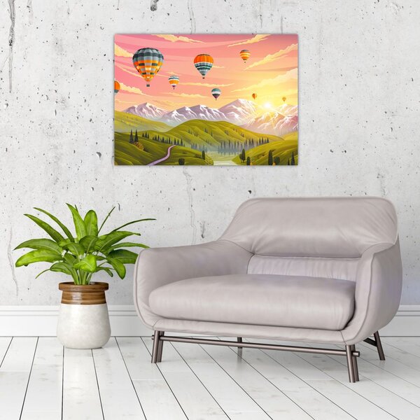 Slika balonov nad pokrajino (70x50 cm)