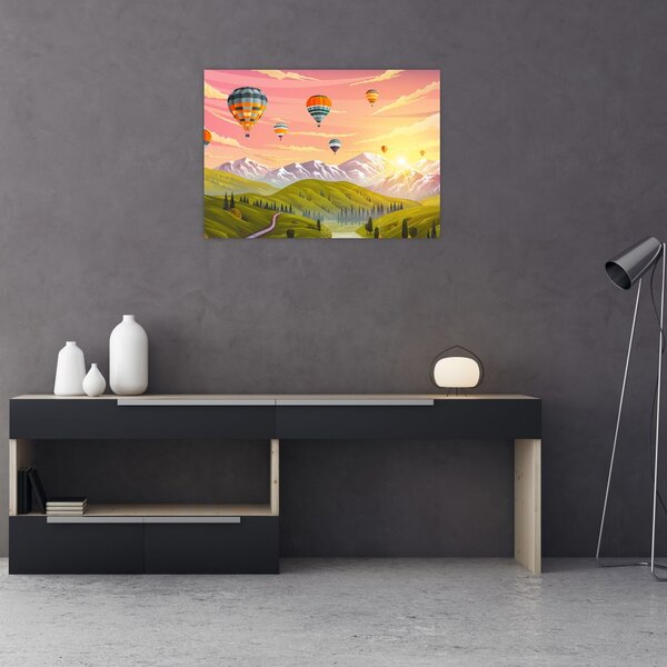 Slika balonov nad pokrajino (70x50 cm)