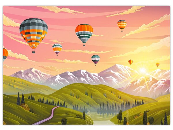 Slika balonov nad pokrajino (70x50 cm)