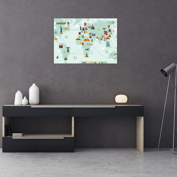 Staklena slika - Zemljevid s piktogrami spomenikov (70x50 cm)