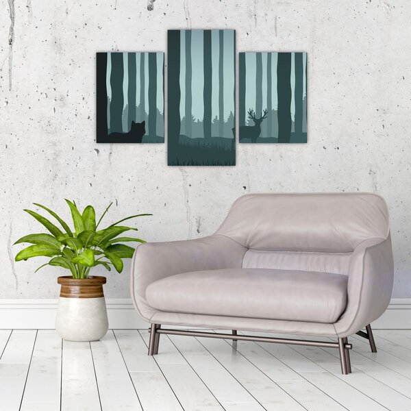 Slika - Jelen z volkom v skalah (90x60 cm)